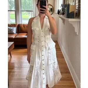 IN EARNEST by Byron Lars Halter Utility White Midi Dress Size 6 NEW